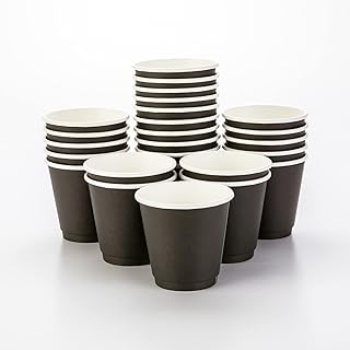 Disposable Coffee Cups, Paper Hot Cup, Hot Drink Cup - Double Wall Coffee and Tea Cup - 8 oz - Black - 25ct Box - Restaurantware