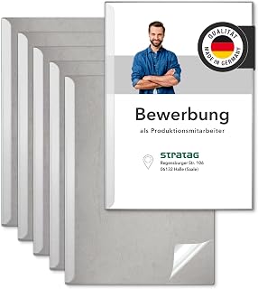 STRATAG Klemmschienen-Bewerbungsset Start Basic (Grau, 5 Stück) mit transparentem Deckel aus PP Kunststoff sowie Binderücken aus robustem 290 g/m² Karton Lederstruktur (5 Bewerbungsmappen Grau)