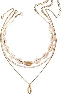 Oasisgalore 3 Pieces Bohemian Vintage Style Seashell and Beaded Necklace Set for Women