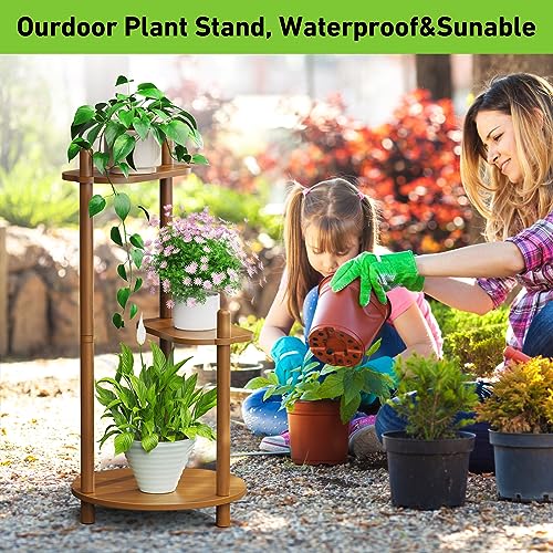 Enisudo Plant Stand Indoor Outdoor Bamboo Plant Stands, 3 Tier Plant Stands Plant Shelf Corner Plant Stand For Indoor Plants Multiple, Plant Holder Table With 3 Minute Assemble For Living Room Patio Balcony Garden(Walnut) #TOP2
