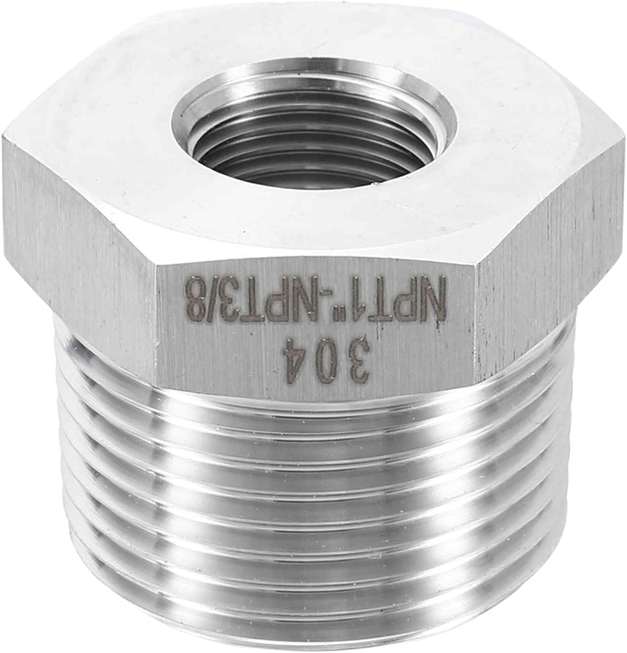 HARFINGTON 2pcs 304 Stainless Steel Reducer Bushing 3/8" NPT Male x 1/4" NPT Female Hex Bushings Pipe Fittings Reducing Cast Pipe Adapter for Air Water Oil Gas Tube