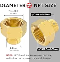 Vista 2 de Hooshing 2 piezas de adaptador reductor de rosca de 3/4" NPT hembra a 1/2" NPT macho para tubería de latón