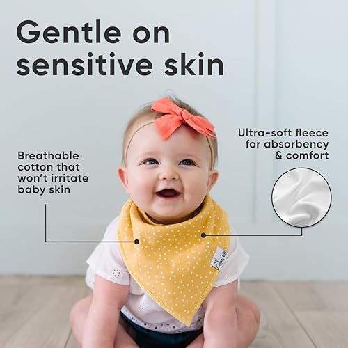 Miniatura 342 de Copper Pearl Paquete de 4 baberos de algodón suave para babeo y dentición, baberos absorbentes para bebés niñas y niños, ajustables para adaptarse a