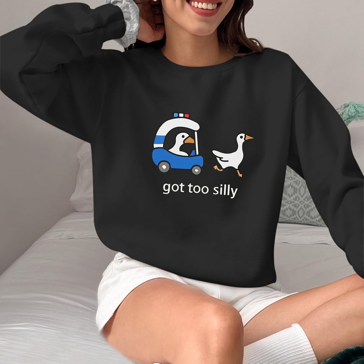 Got Too Silly Goose Sweatshirt Funny Cute Sweatshirts for Women Duck Car Long Sleeve Shirt Graphic Crewneck Pullover - Image 3
