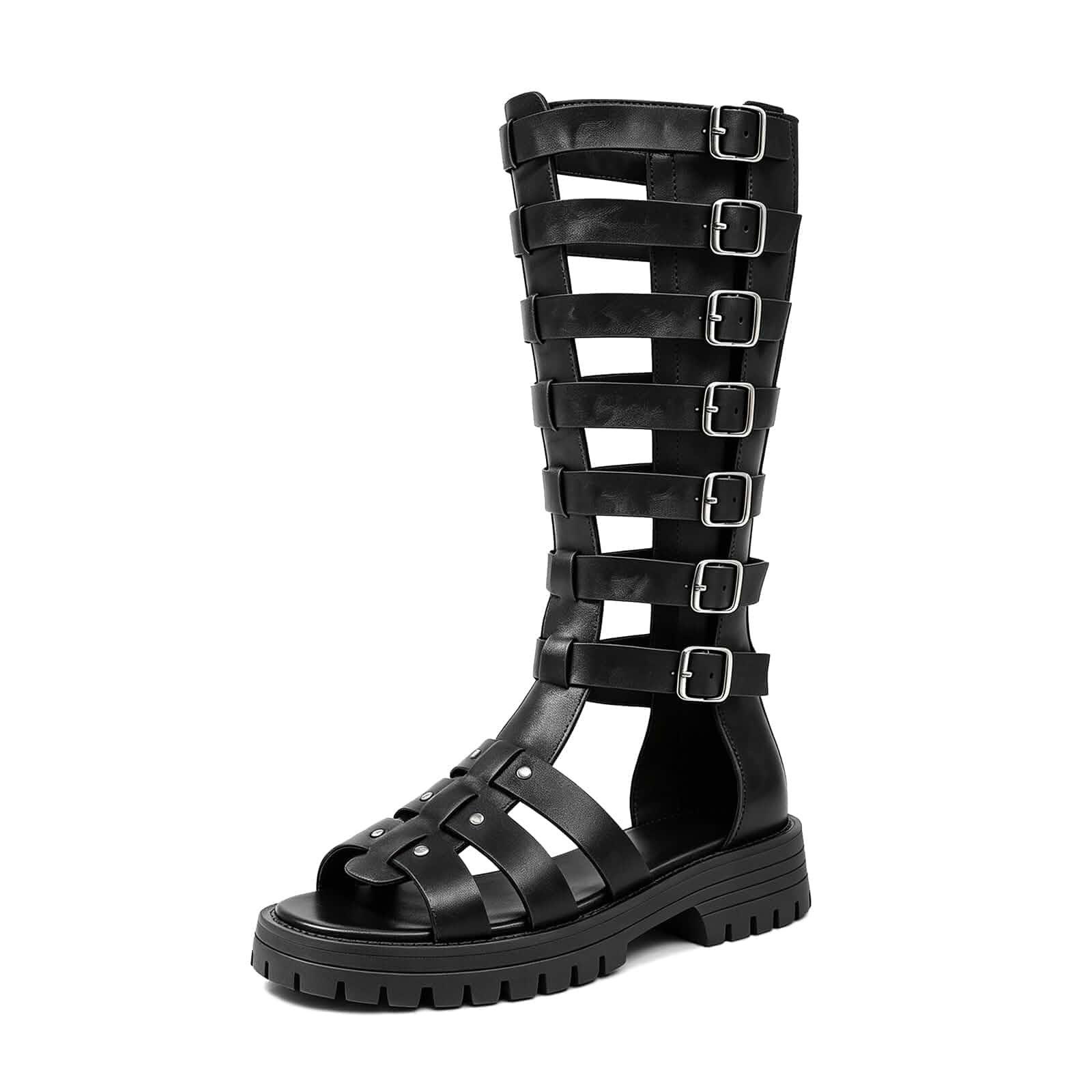 Women’s Knee High Gladiator Boots with Platform Chunky Heel Fashion Mulit Strappy Open Toe Lug Sole Block Heel Sandal Boots with Back Zipper for Summer Party Prom