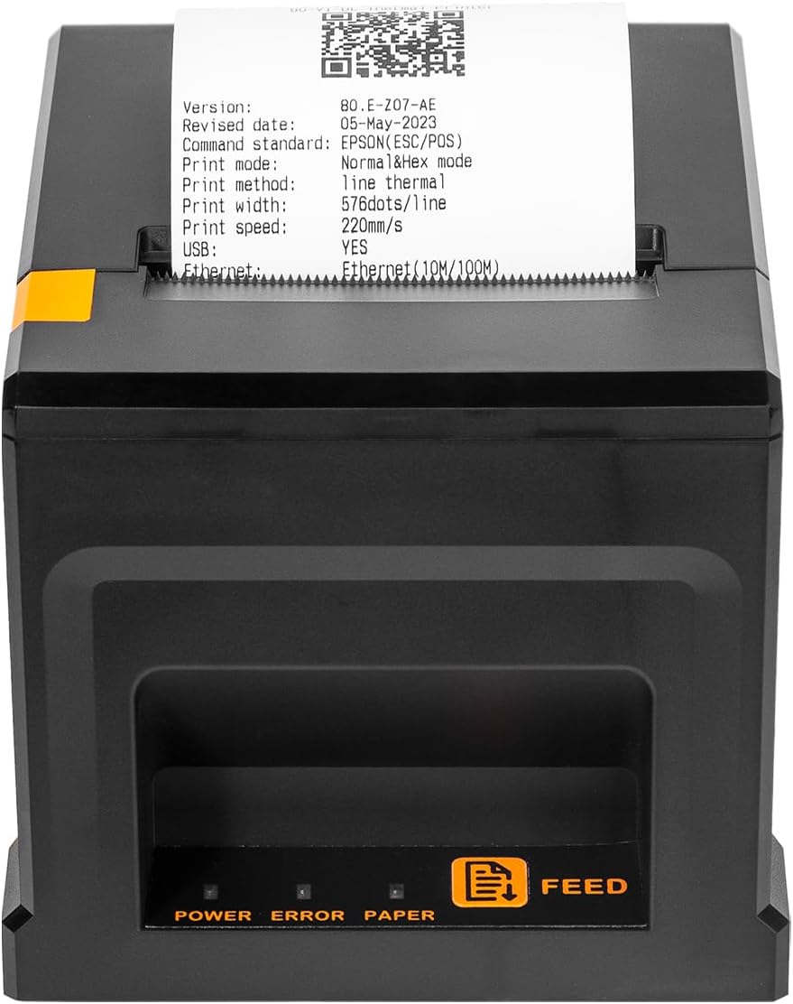 NetumScan Bluetooth USB LAN 80mm POS Receipt Printer 300mm/s USB Thermal Receipt Printer with Auto Cutter Cash Drawer, Support Windows/Mac/Linux, Restaurant Kitchen Printer for ESC/POS NS-8360LW