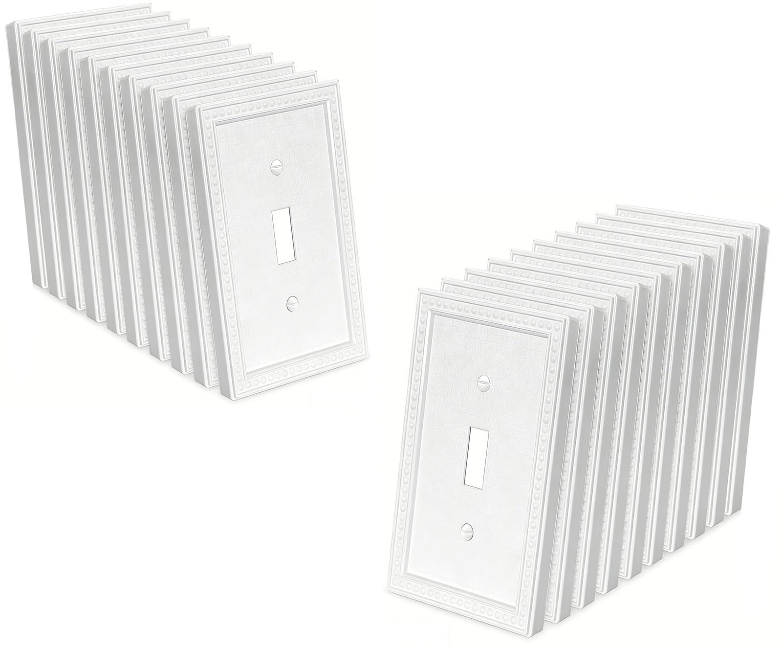 ZEFTV 20 Pack Mid-Size Toggle Light Switch Wall Plates 1-Gang Switch Electrical Cover Plate Unbreakable Thermoplastic Faceplate, Classic Beaded Relief Design, White