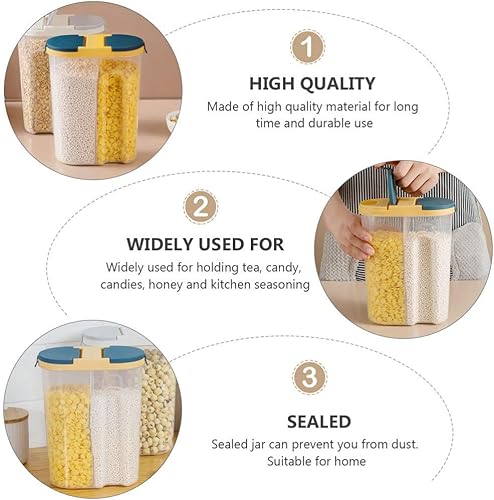 Miniatura 4 de Cabilock Recipientes herméticos para almacenamiento de alimentos, contenedor dispensador de cereales, 2 compartimentos, recipientes de