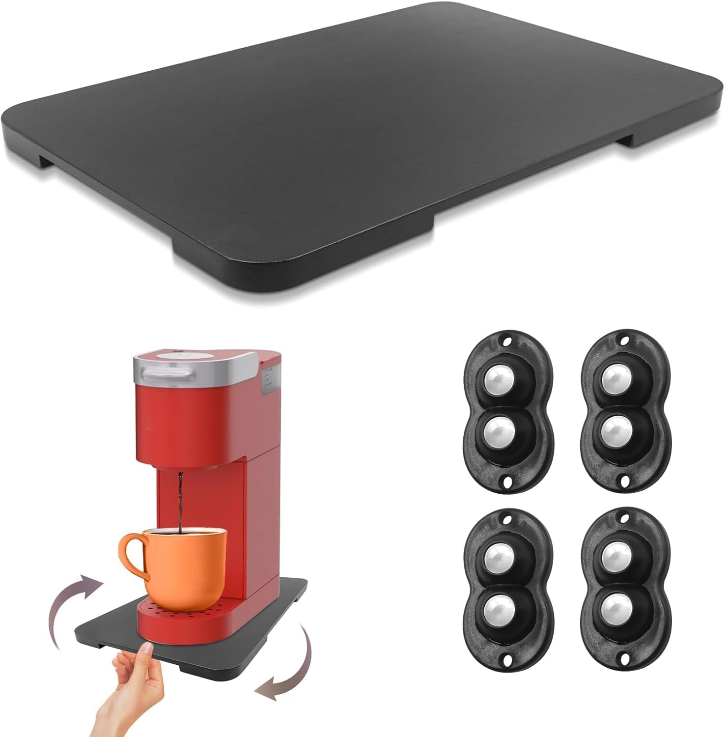 360° Rolling Tray Bamboo Appliance Slider, Appliance Sliders for Kitchen Appliances Sliding Tray for Coffee Maker Appliances Mat Easily from Under The Cabinet Black(14"×10")