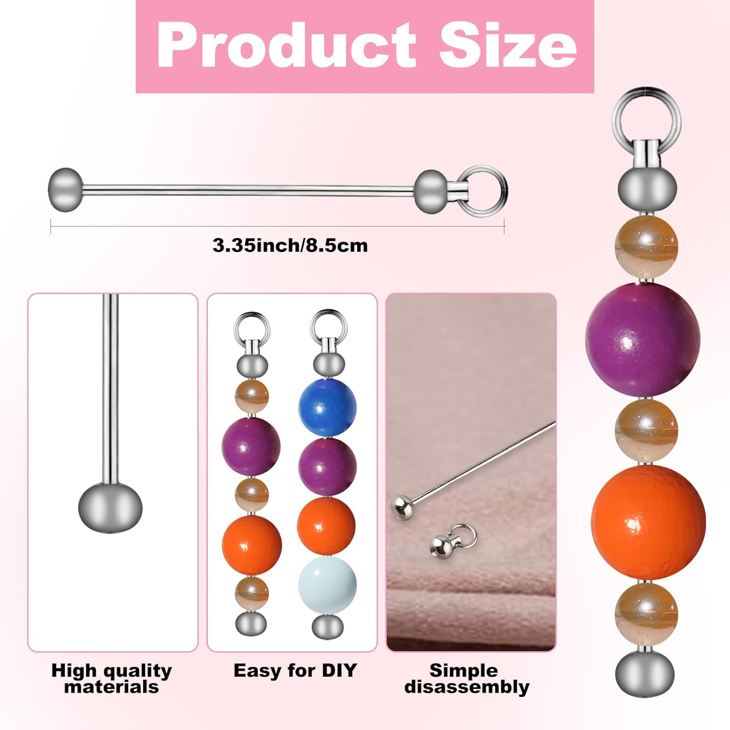 55 pcs Blank Beaded Keychain Bars DIY Keychain Accessories Metal Beaded Keychain Detachable Key Chain for Pendant DIY Crafts Jewelry Making Gift