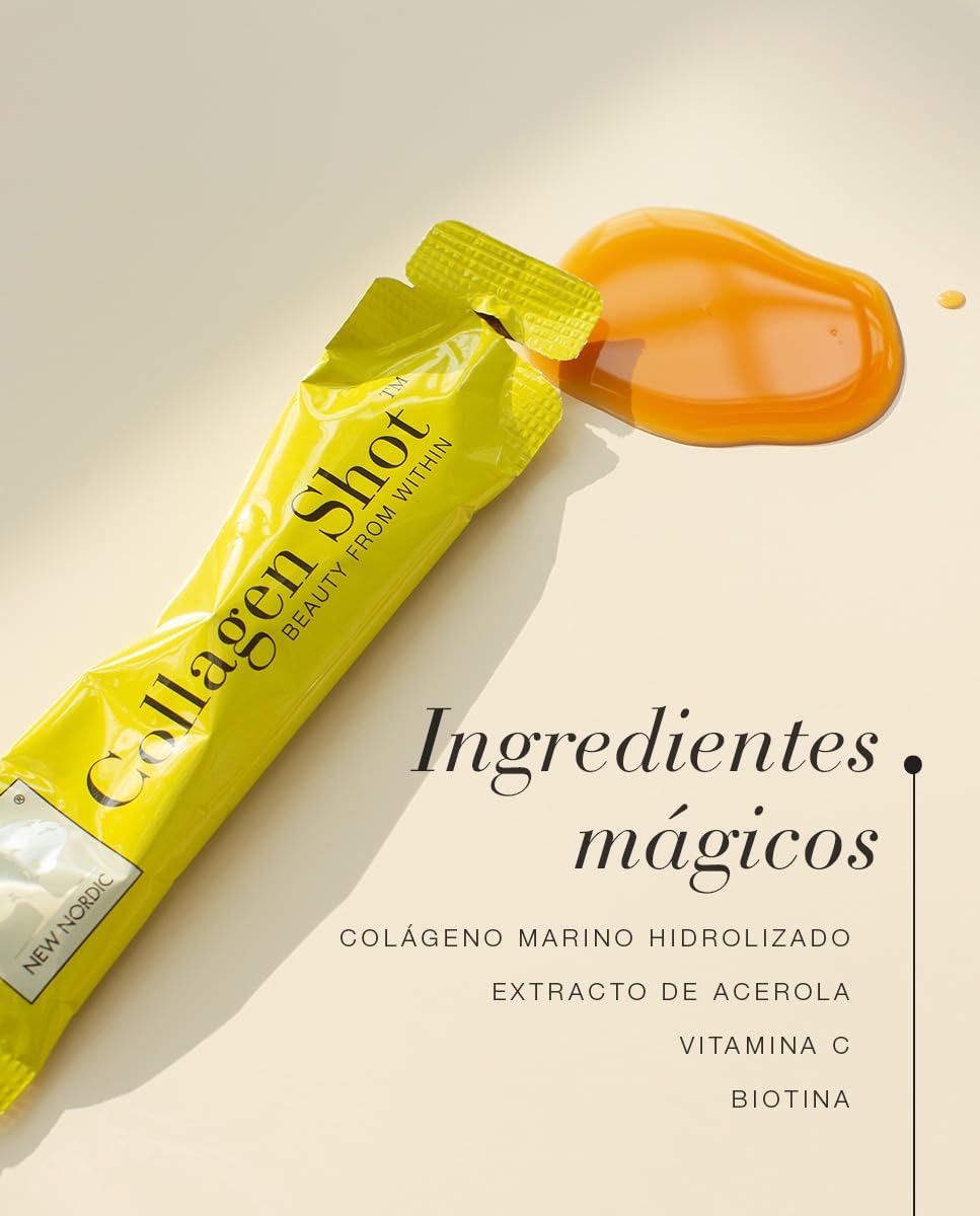 New Nordic Collagen Shot | Colágeno Líquido | Vitamina C | Biotina | Sabor Frutas del Bosque | 15 Sobres | Suplemento Alimenticio | Natural
