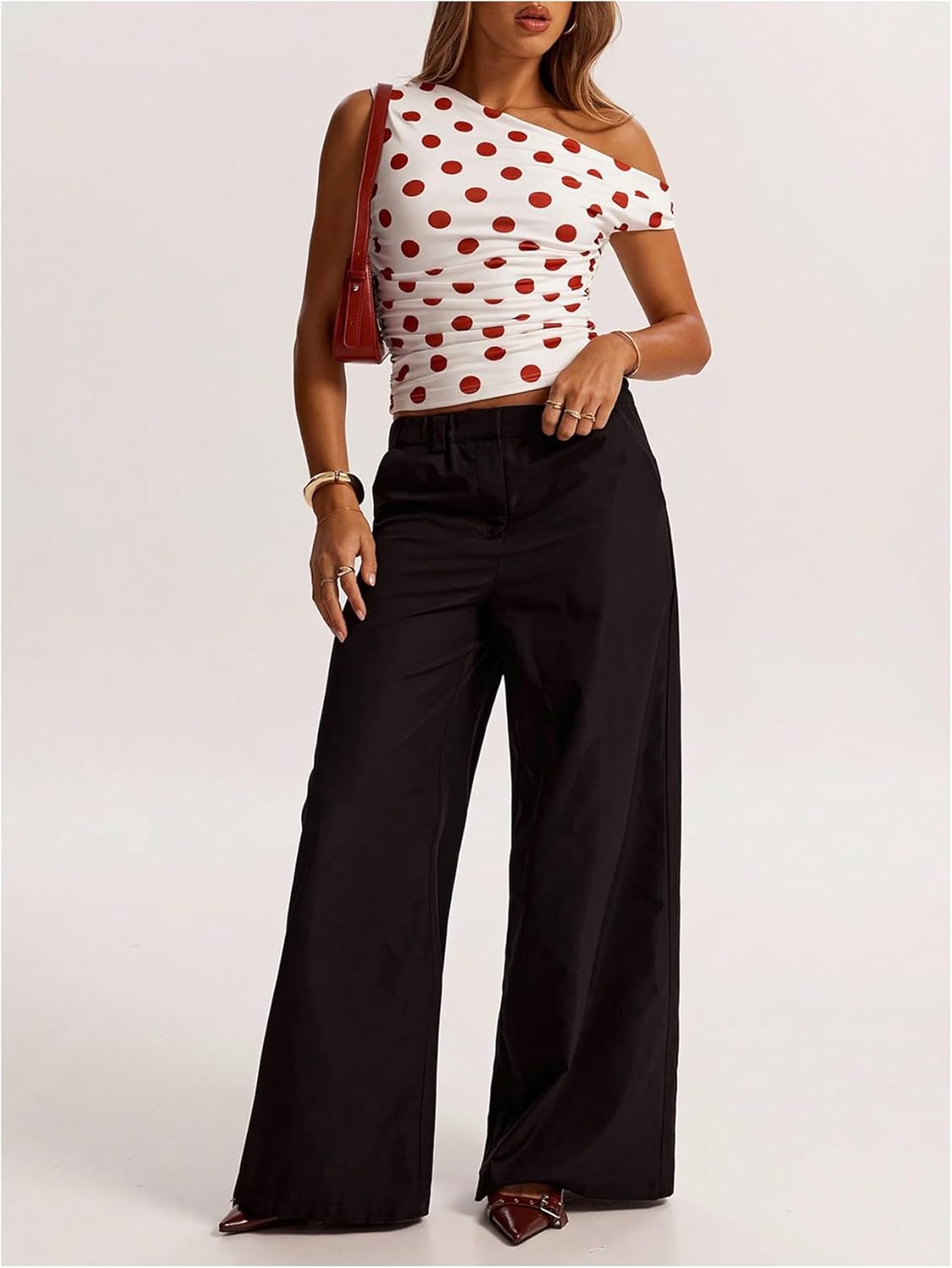 MakeMeChic Women's Polka Dots Asymmetrical Tops Going Out Y2k Crop Tops - Image 5