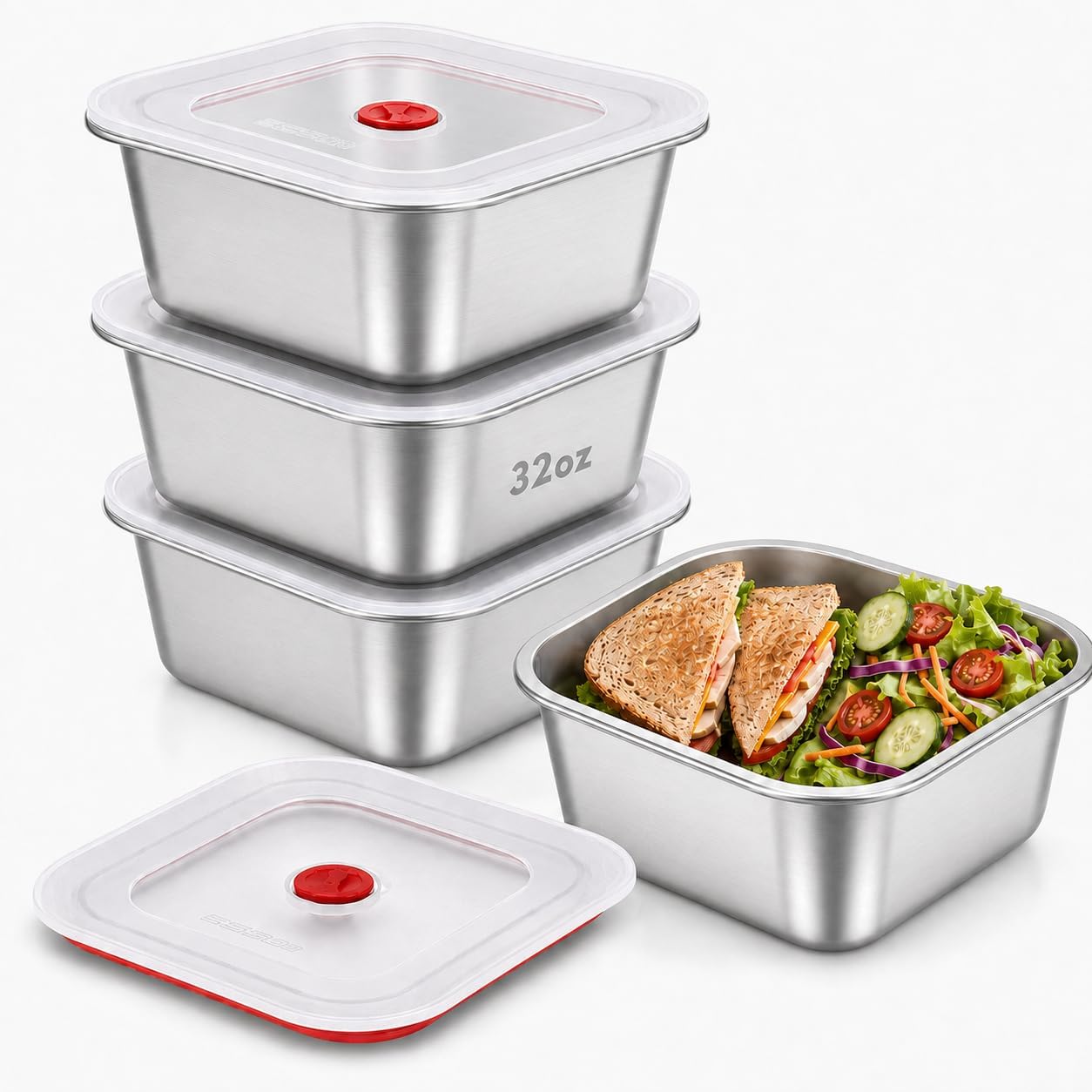 32oz Stainless Steel Sandwich Containers with Leakproof Lids, 4 Pack