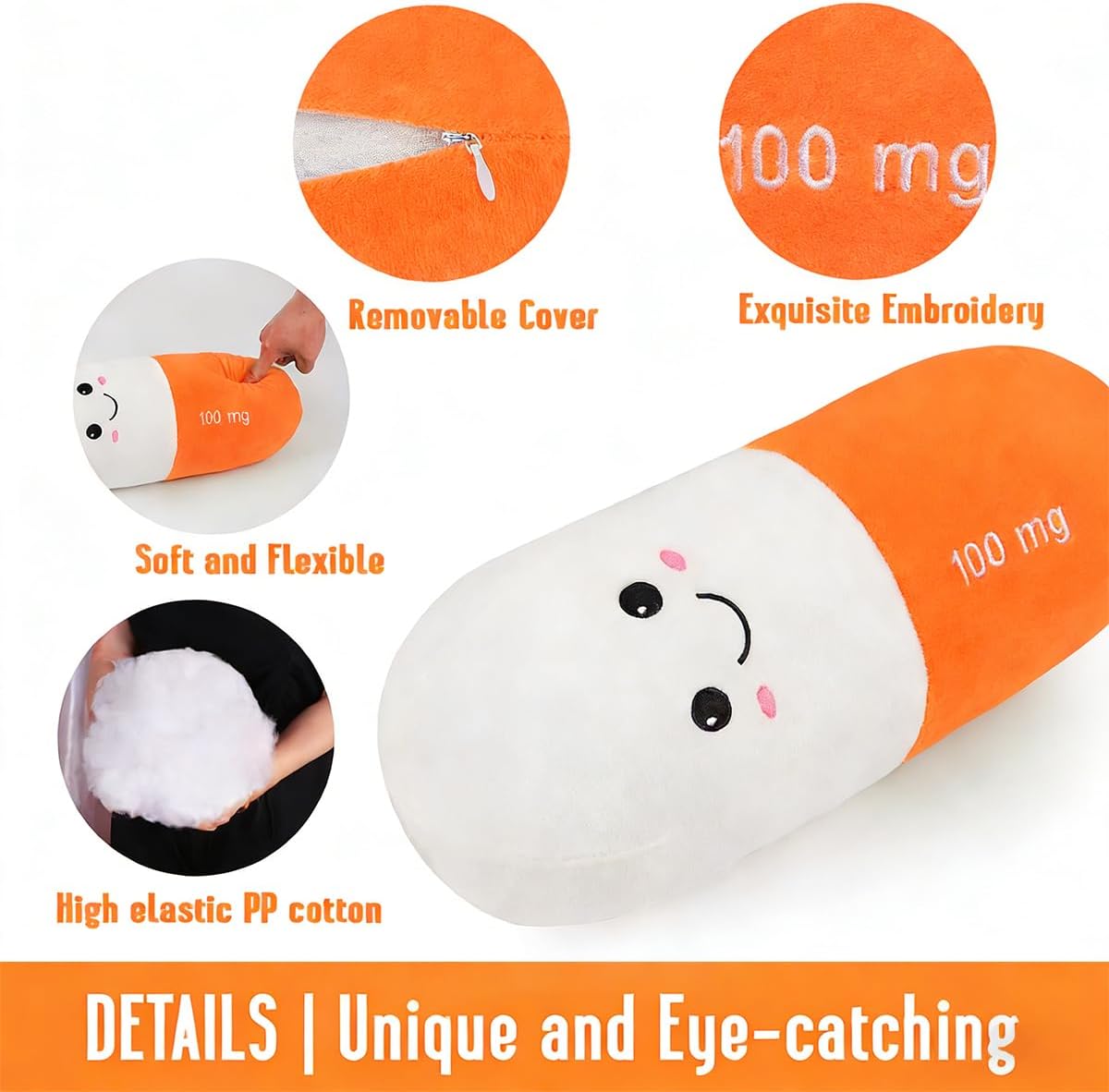Cervical Neck Roll Pill Pillow, Cylinder Bolster Chill Pillows with Washable Cover, Round Neck Pillows Support for Bed Sleeping, Designed for Head, Neck, Lumbar, Legs Back and Yoga (Bright Orange, M)