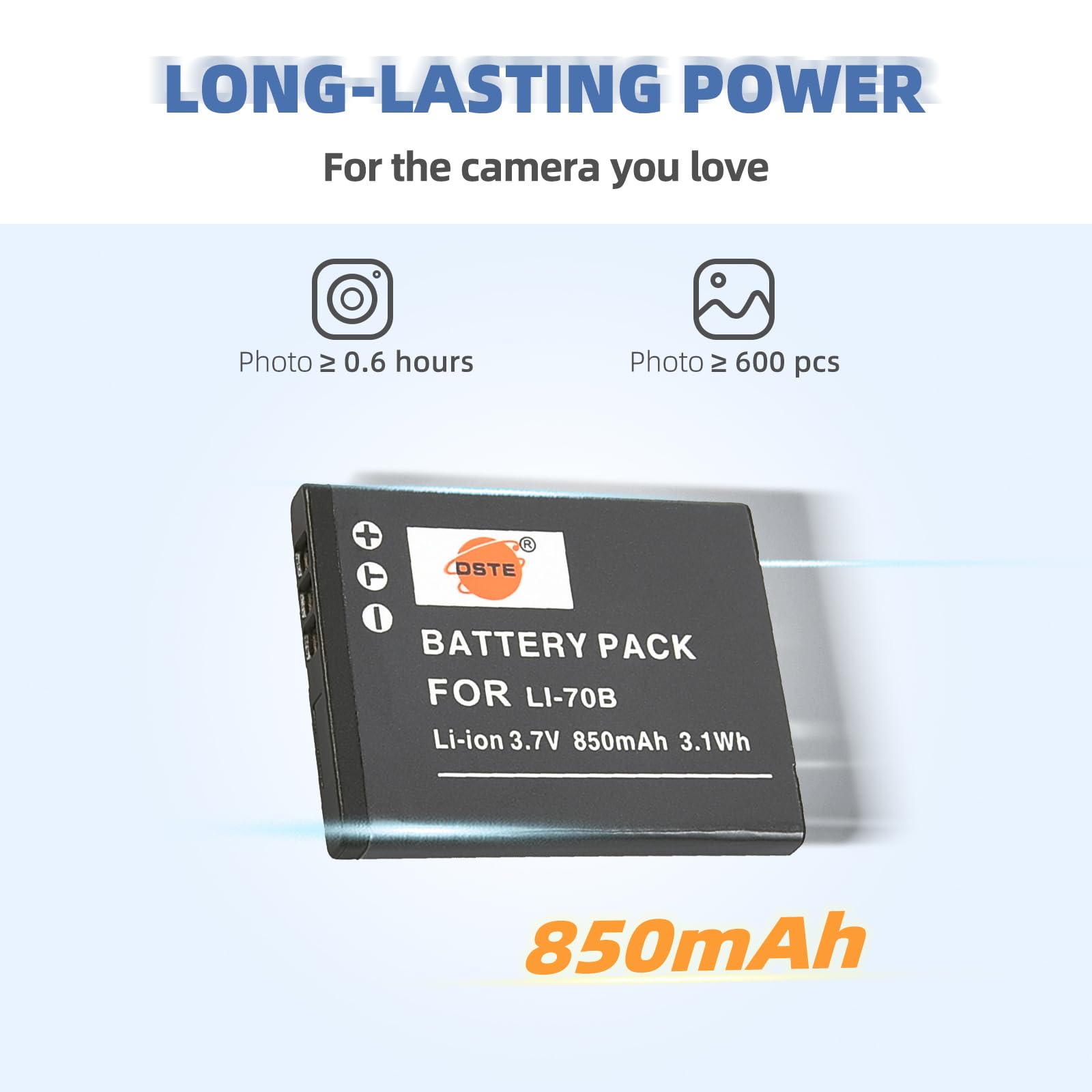 DSTE Lot De 2 Batteries LI-70B + Chargeur Voyage DC103E Compatible Olympus FE, VG, X Series | 850mAh + Chargeur Secteur & Voiture