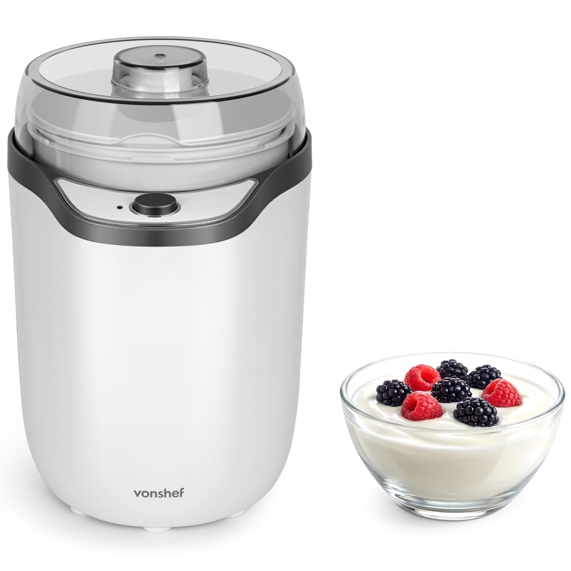 VonShef Yoghurt Maker Machine – Yogurt Maker with Strainer & Recipes Included, 1.8L, Ideal for Greek & Natural Yoghurt with No Sugars or Preservatives, Easy Cleaning & Simple Operation - White