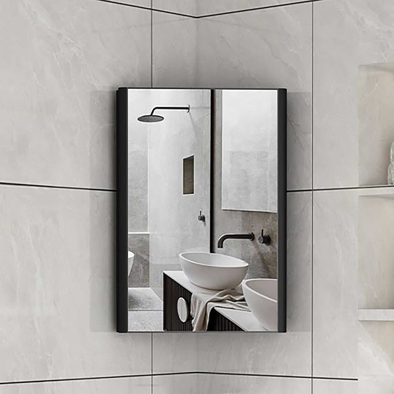 Bathroom Mirror Cabinet, Corner Vanity Mirror for Small Space, Medicine Cabinets, Bathroom Cabinet Wall Mount, Bathroom Mirror with Storage