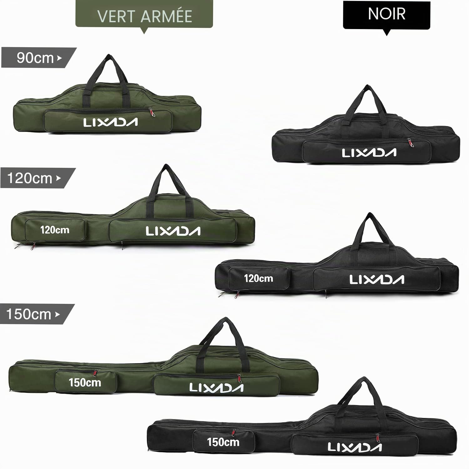 Sac de Transport Portable pour Canne à pêche Pliable à 3 Couches 150 cm, Noir, 150cm, Moderne