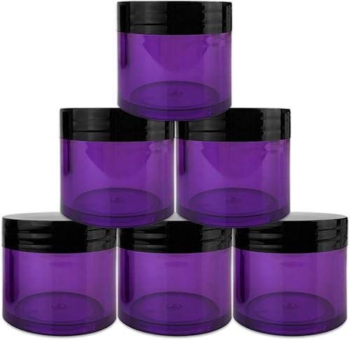 Beauticom - 6 tarros redondos de plástico transparente de pared gruesa de 1.06 oz1.0 fl oz (1 onza) con tapas superiores planas negras, frasco a