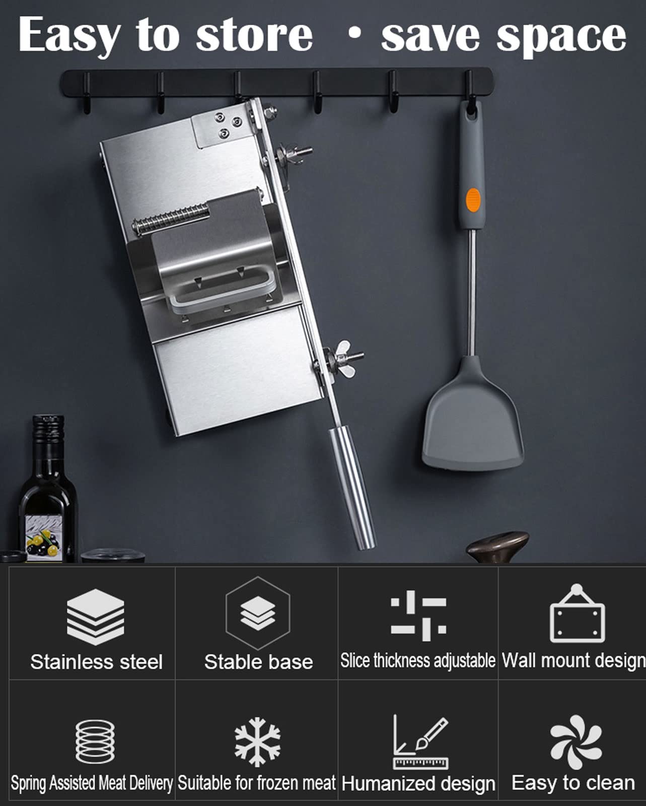 Affettatrice Manuale Salumi per Verdure Manzo e Montone Macchina in Acciaio Inox da Taglio Carne Congelata Spessore della Fetta Regolabile da 0.2-8mm, Nessuna Ruggine, Facile da Pulire