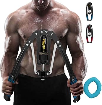 Amazon Hacker S 筋トレ アームバー 筋トレグッズ 筋トレ道具 トレーニング器具 エキスパンダー 胸筋 腕 手首 背筋 三角筋 油圧 10kg 0kg調整可能 家庭用 自宅 ブルー Xyz グリップ リストトレーナー