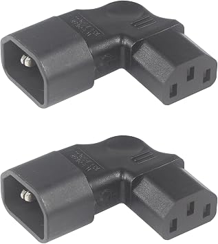 QIUCABLE Right Angle C13 to C14 IEC AC Plug Adapter, 2 Pack, 90 Degree Design, PVC, Pure Copper, 250VAC 10A Max