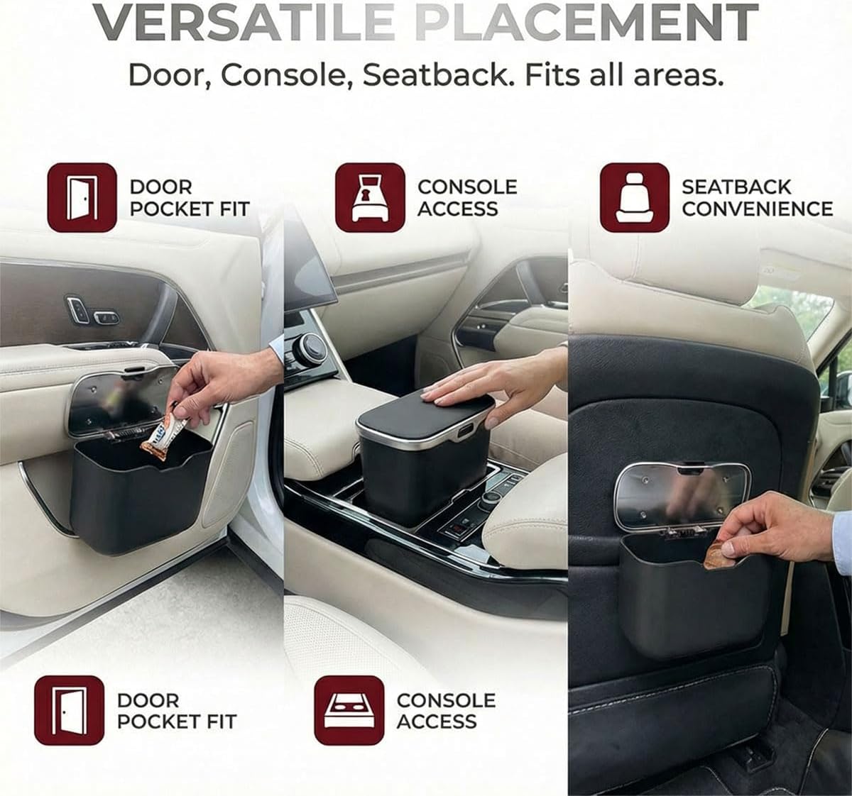 Car Trash Can with Lid, Leakproof Waterproof Car Door Garbage Can, Mini Multipurpose Auto Back Seat Trash Bin, Universal Portable Vehicle Interior Storage Organizer Accessories (Black)