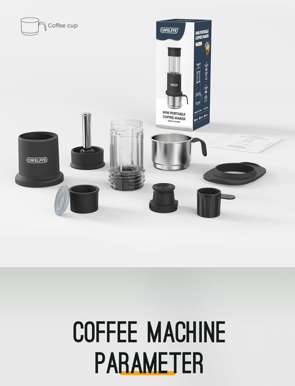 MK-503 2 in 1 Portable Coffee Maker,Single Serve Manual Espresso Machine with Stainless Steel Cup For Camping,Travel,Hiking,Fishing,Compatible with Nes Original/Ground Coffee,Black