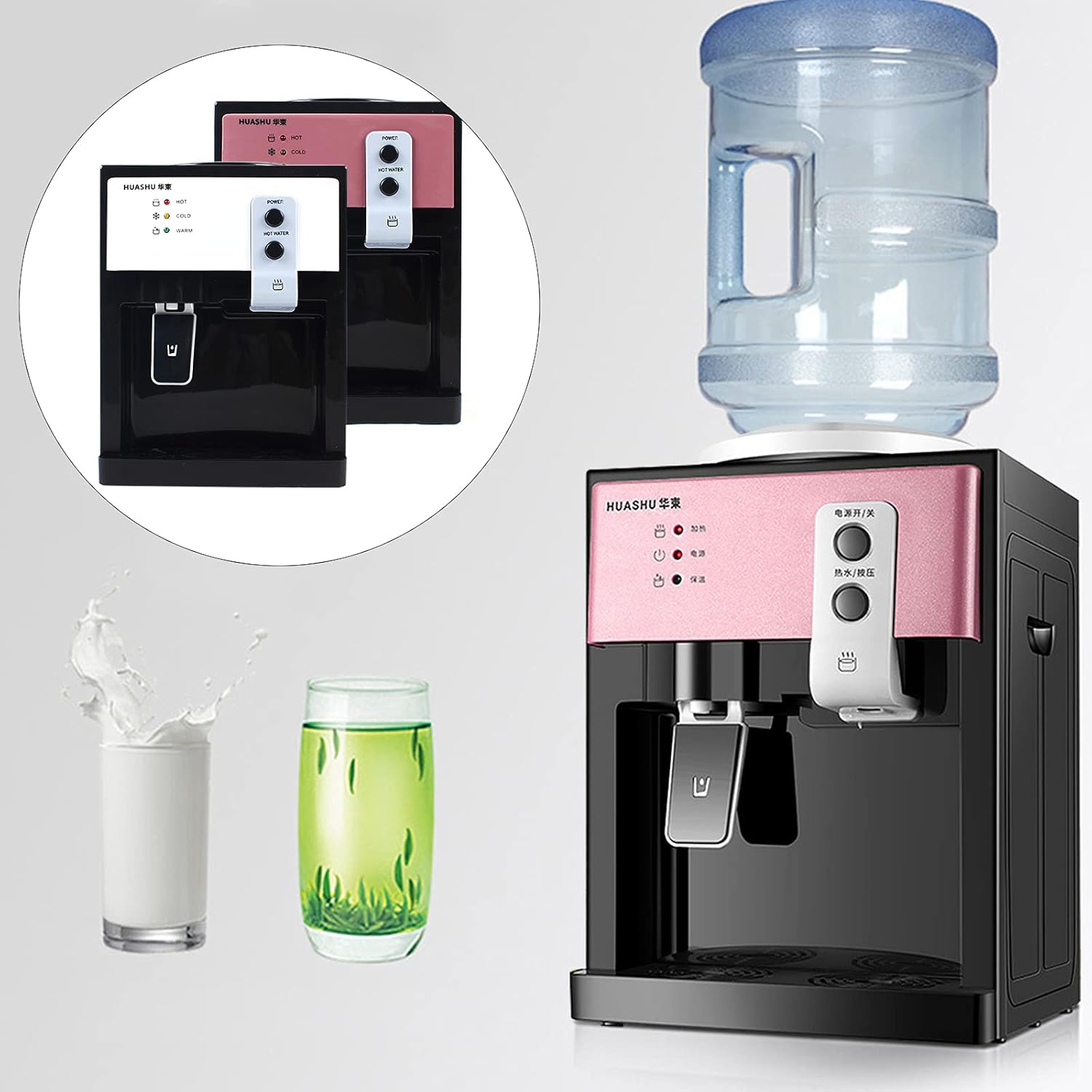 Home Hot and Cold Water Dispenser 110v, Top Loading System Desktop Water Dispenser, Portable 5 Gallon Water Dispenser, 3 Temperature Settings, Home Automatic Hot and Cold Water Dispenser (Pink Gold)