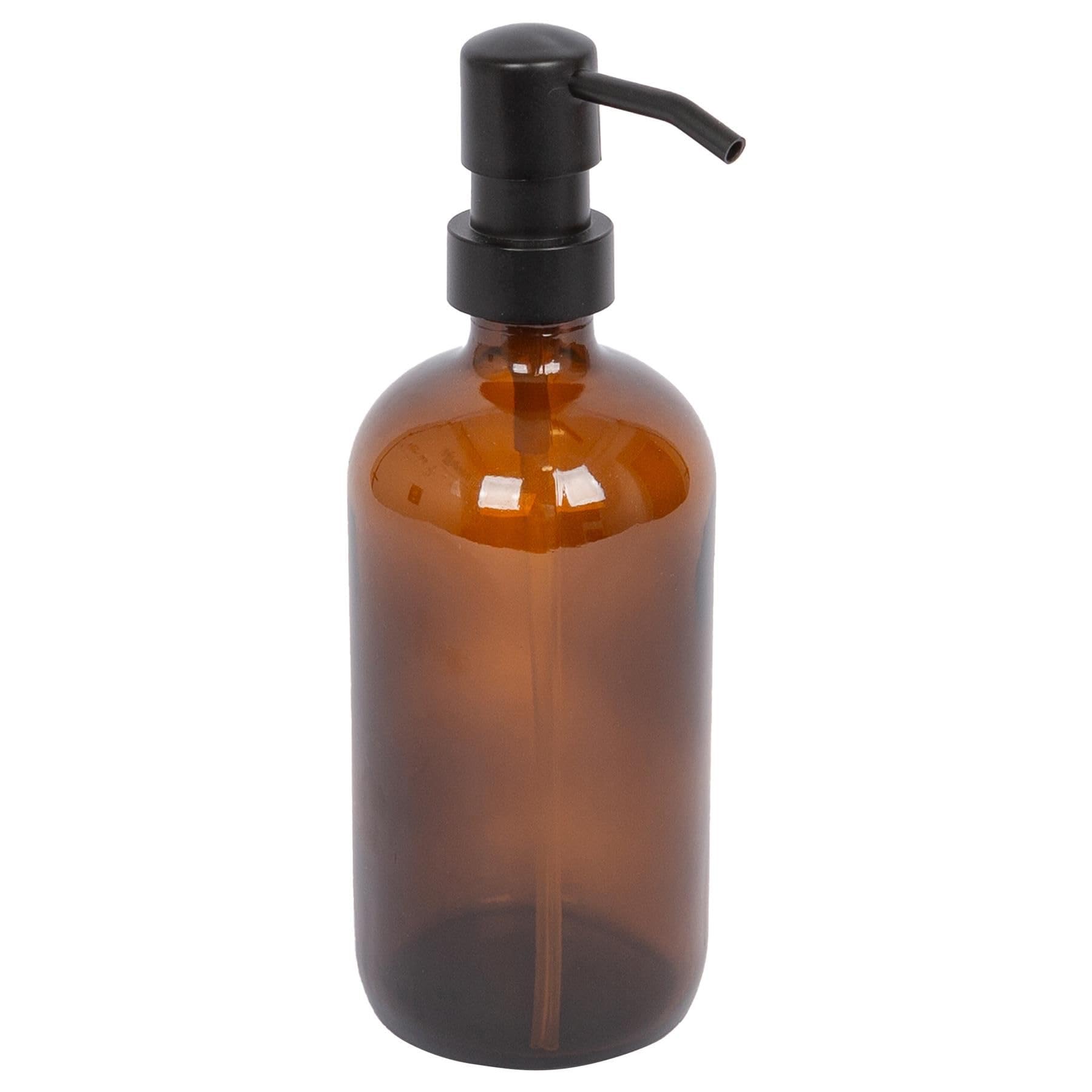 Harbour Housewares Amber Glass Soap Dispenser 500ml - Refillable Hand Wash or Lotion Bottle with Black Pump - Bathroom and Kitchen Accessory for Sink Countertops, Spa Décor or Home Organisation