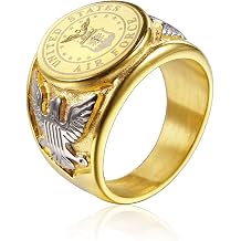 JAJAFOOK Vintage Titanium Steel US Military Air Force Ring Eagle Medal Rings For Men