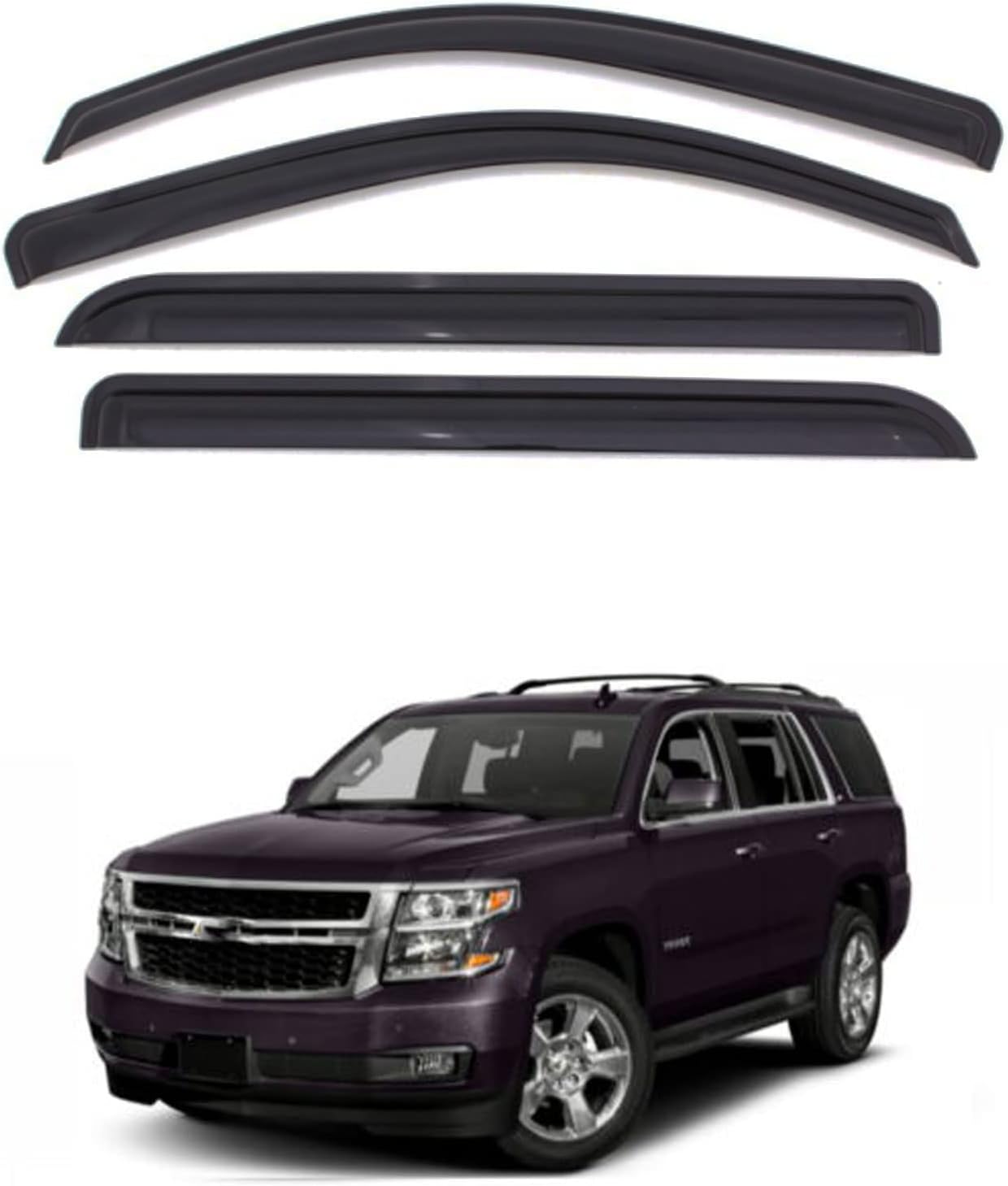 Tape-On Rain Guard 4-Piece for 2015-2020 Chevy Tahoe GMC Yukon Windows Visor Shield Shade Smoke 94531