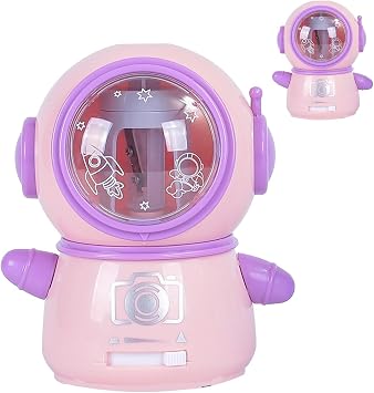 Space Man Pencil Sharpeners CartoonCute Flexible Electric Pencil Sharpener for Classroom Home Pink