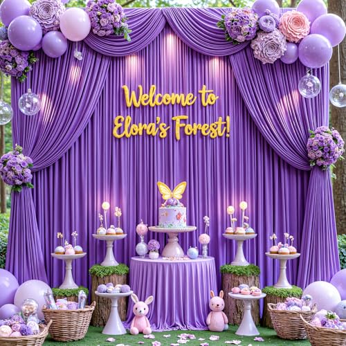 Image of 20x10ft Purple Backdrop Curtain for Wedding Parties Wrinkle Free Fabric Purple Drapes Backdrop Decoration for Baby Shower Birthday Photography Decoration 4 Panels, 5ft x 10ft