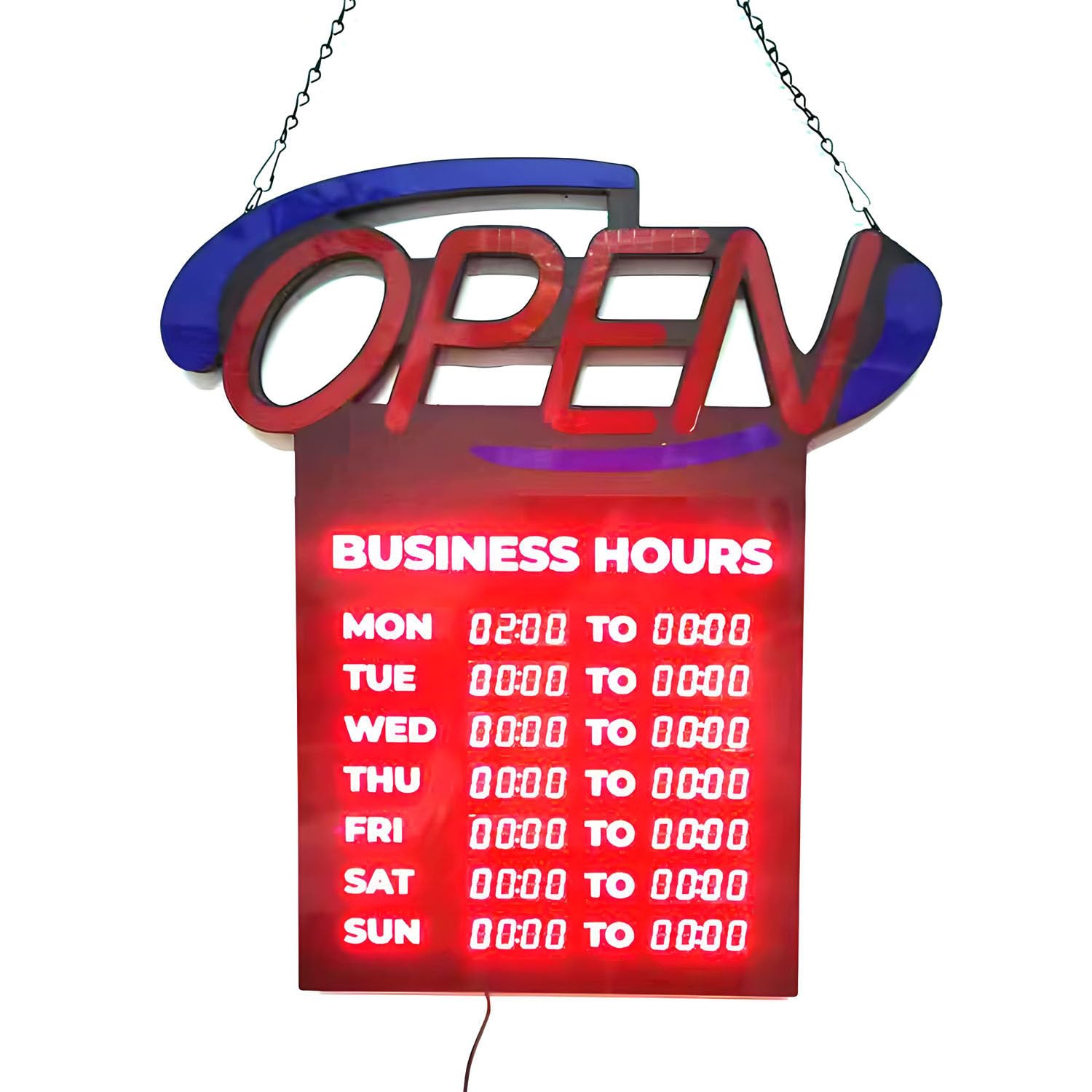 Enseigne Murale intérieure écoénergétique 23 po x 17 po avec horaires d'ouverture réglables et Effets Clignotants, idéale pour Les centres commerciaux et Les magasins de détail.