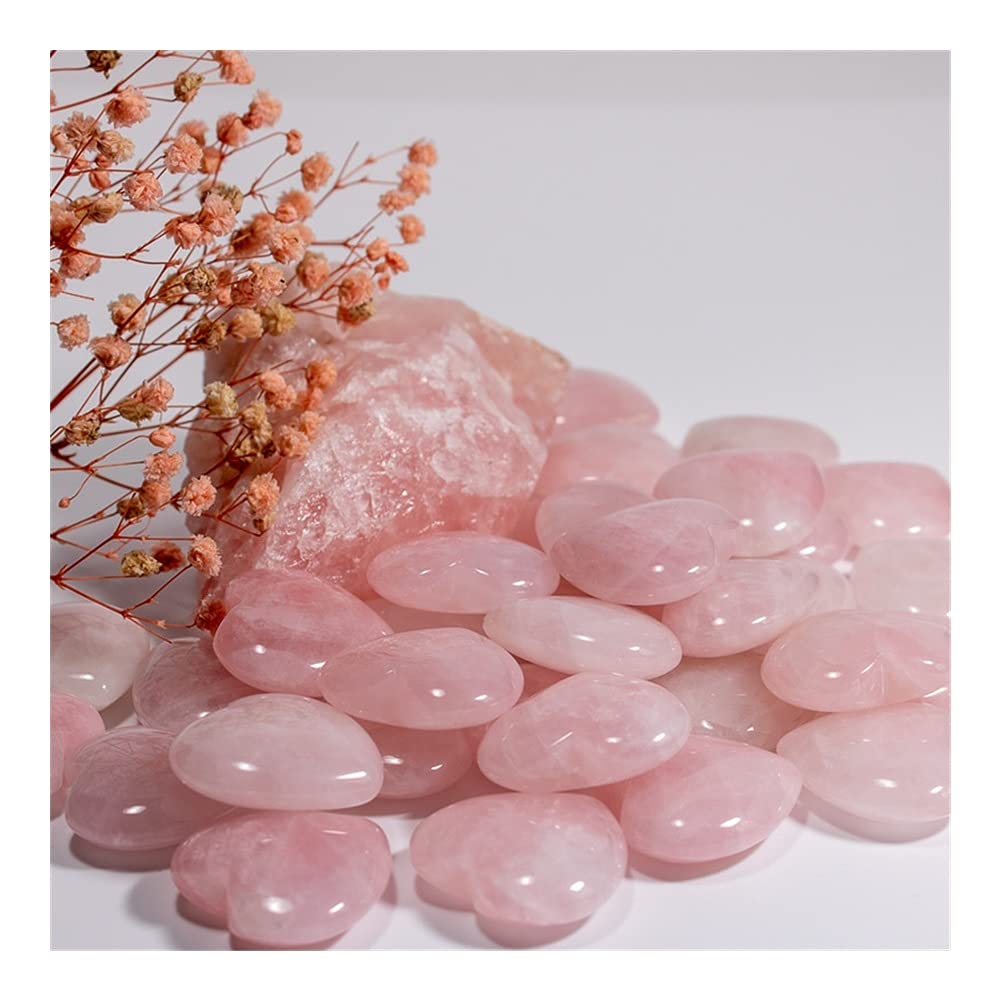 GOMOSU 30mmHeart Shaped Rose Pink Natural Quartz Crystal Stone Charm Carved Palm LoveStone for DIY Craft Jewelry Making for Home decorative stones