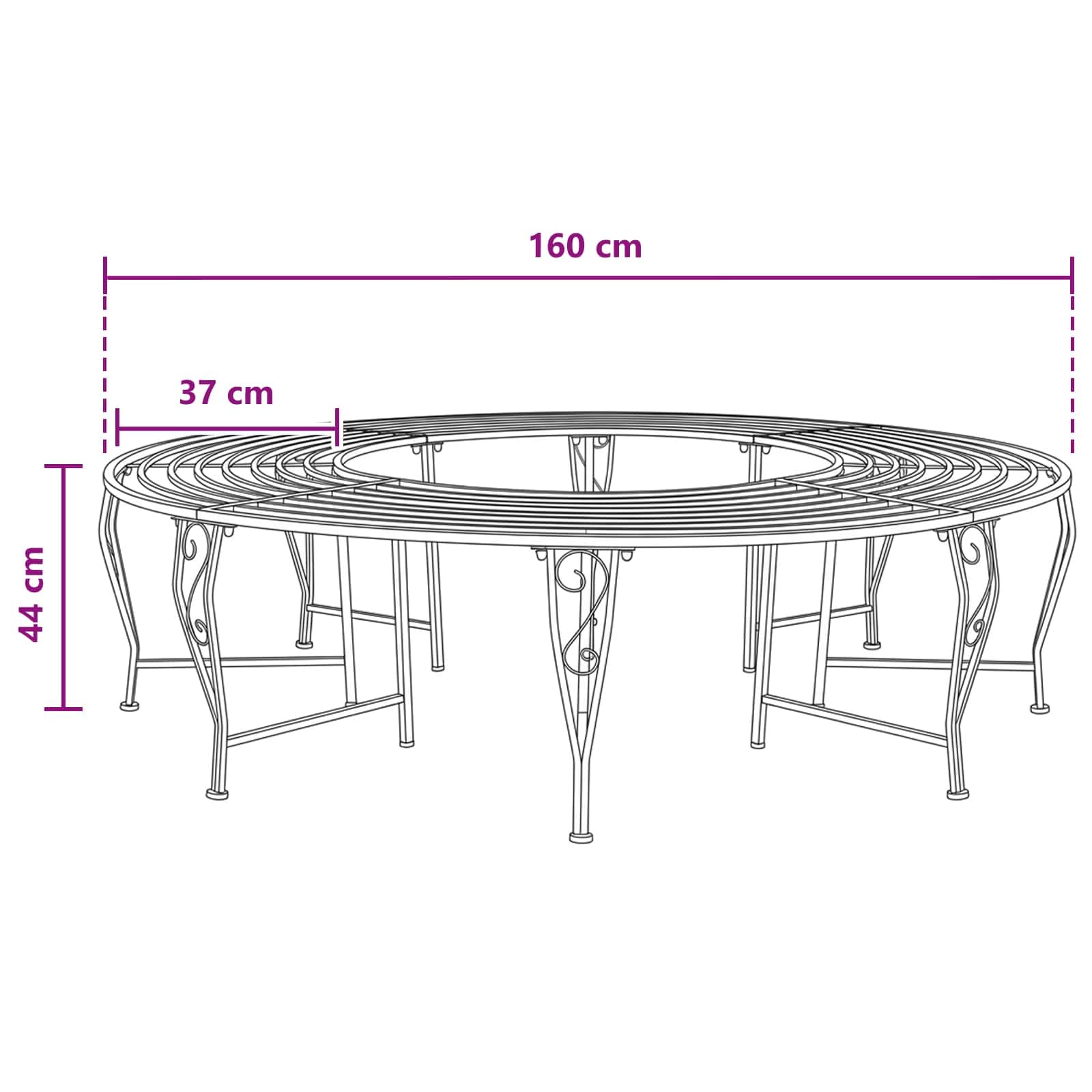 vidaXL Banc d'arbre 8-Nombre de Places Ø 160 x 44 cm Acier, Banc élégant pour extérieur, en Acier résistant aux intempéries, mobilier Moderne pour terrasse et Jardin