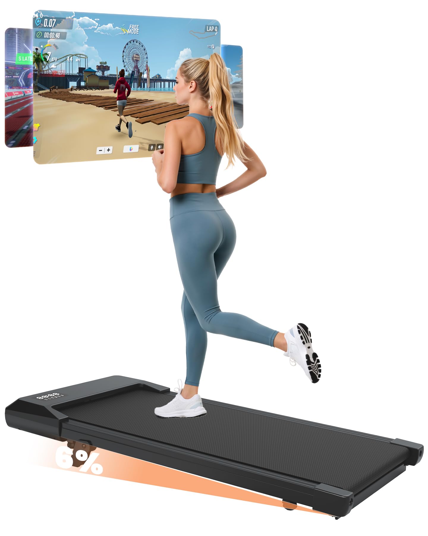 MJWW Tapis Roulant Elettrico con 6% Inclinazione, Tapis Roulant Salvaspazio, Velocità 6 km/h, Walking Pad 2,5HP, Controllo APP, Walking Pad 136 kg Corsi Professionali e Multigiocatore Online