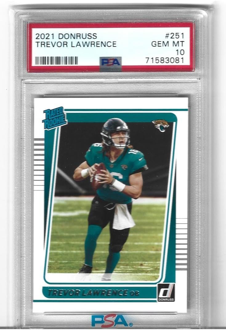 Graded Psa 10 Trevor Lawrence Football Rookie Card 2021 Donruss Rated #251 Jaguars Young Star Quarterback