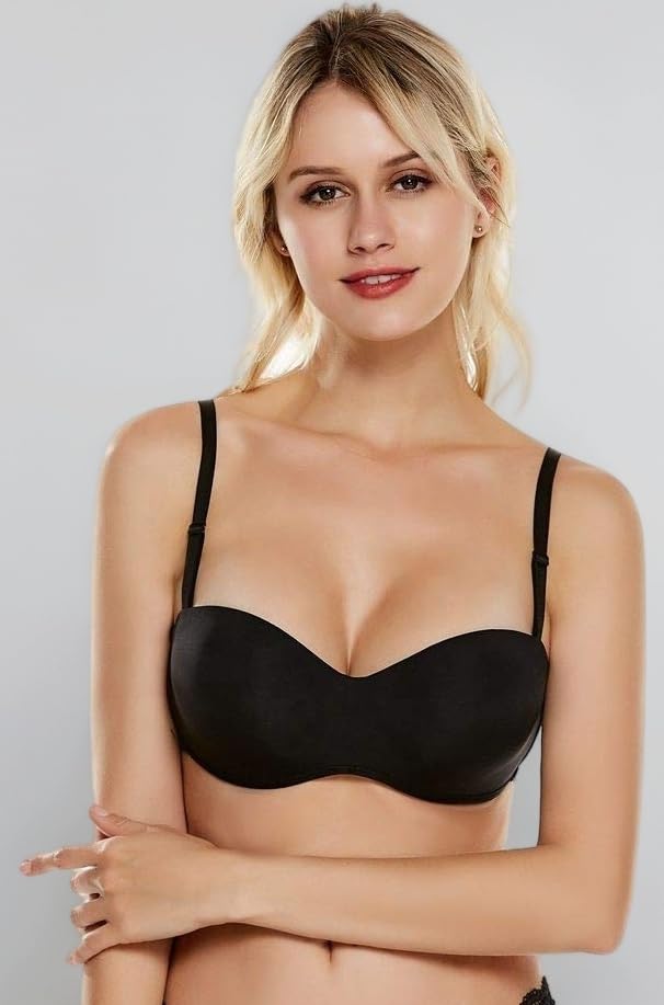 Women's Synthetic Lightly Padded Wired Push-Up Multiway Bra, Black, Size 32A