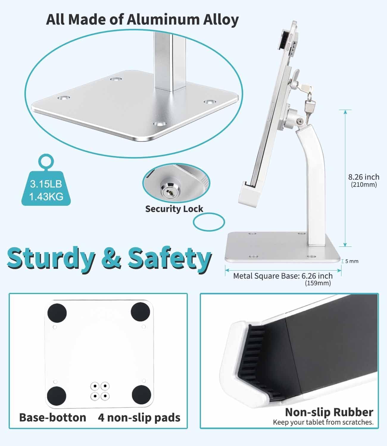 Anti-Theft Tablet Kiosk POS Stand, Retail Countertop iPad Stand with Security Lock & Key, Heavy Duty Desk Tablet Holder for Business, for iPad Pro 13 12.9 Air, Galaxy Tab, Surface