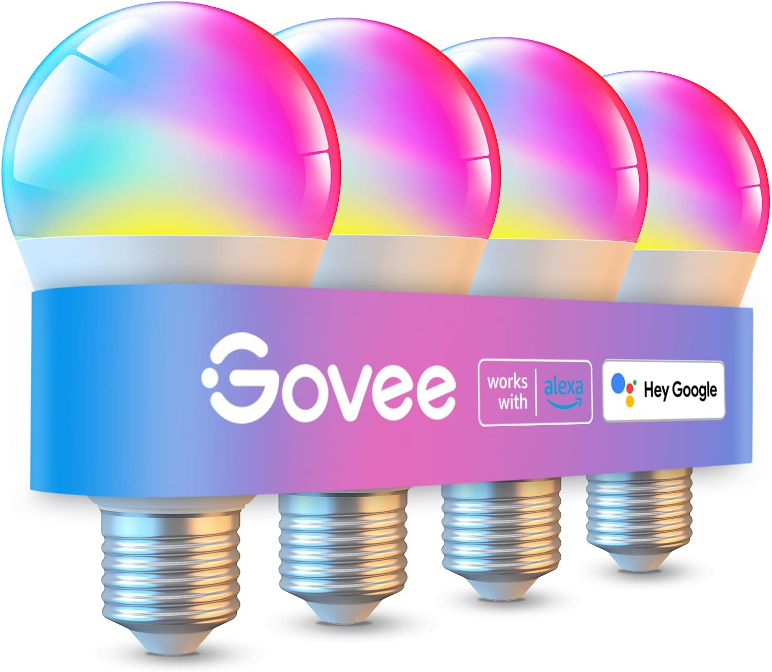 Govee Smart Light Bulbs - Dimmable RGBWW Color Changing, Compatible with Alexa & Google Assistant, No Hub Required, 9W 60W Equivalent A19 LED for Bedroom Living Room (4 Pack)