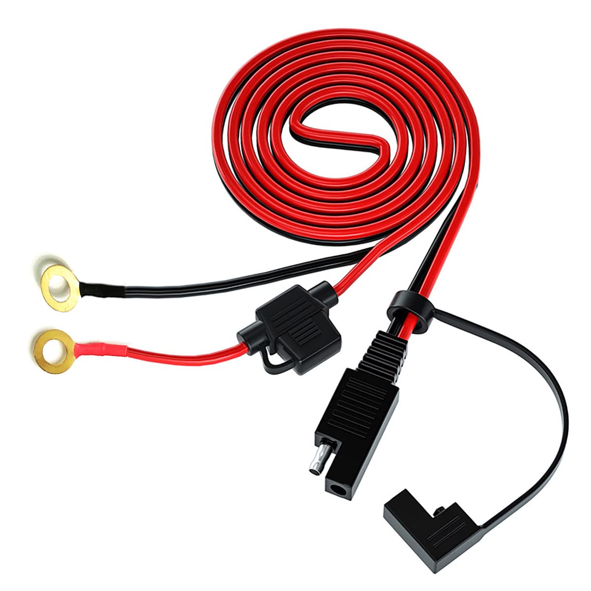 SAE connection cable SAE with 10A fuse to O type copper terminal with dust cap Suitable for solar cell connection and transfer, 16AWG, car battery transfer etc 0.6m/1.97ft