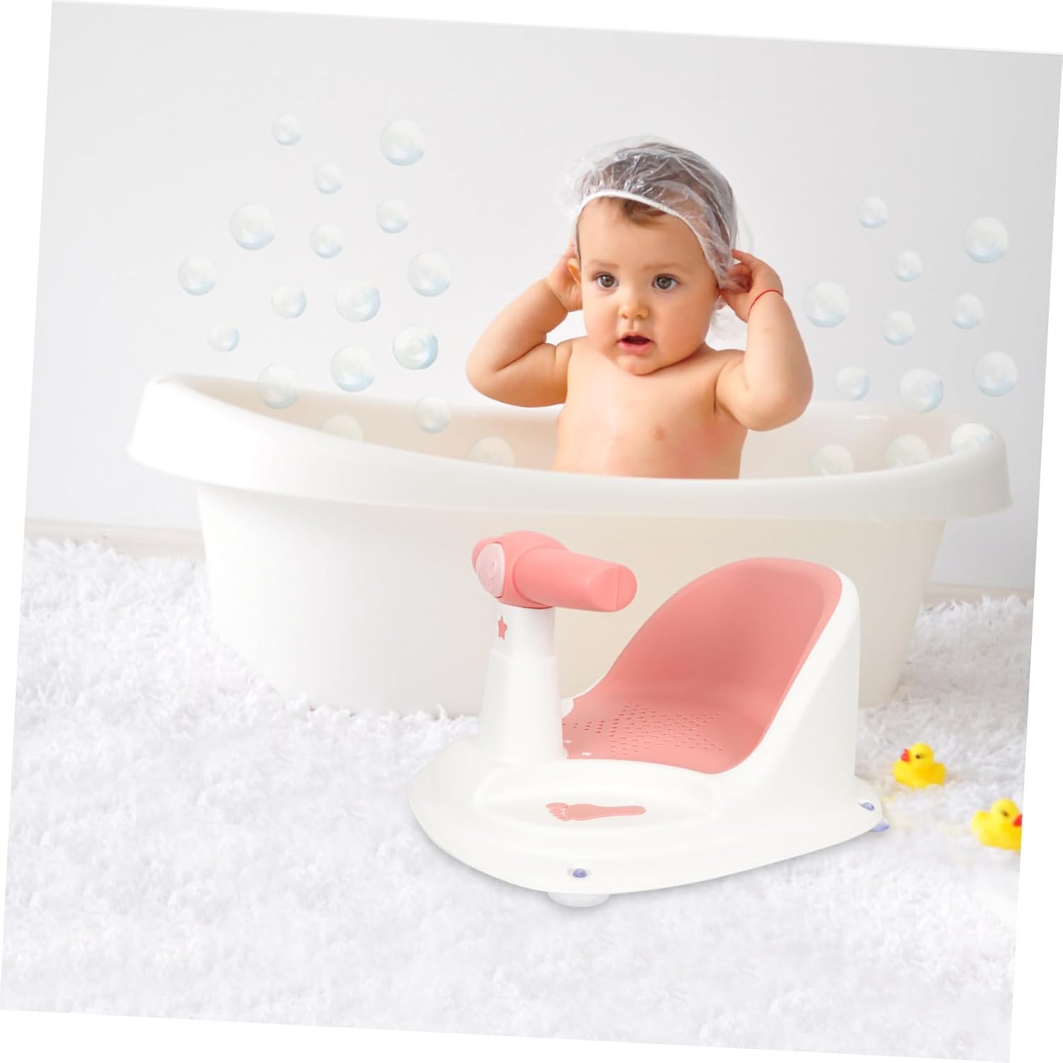 Bath Seat with Powerful Suction Cups Sit-up Bathtub Chair for Non-Slip Shower Tub Seat and Stable Bathing Support for Boys and Pink