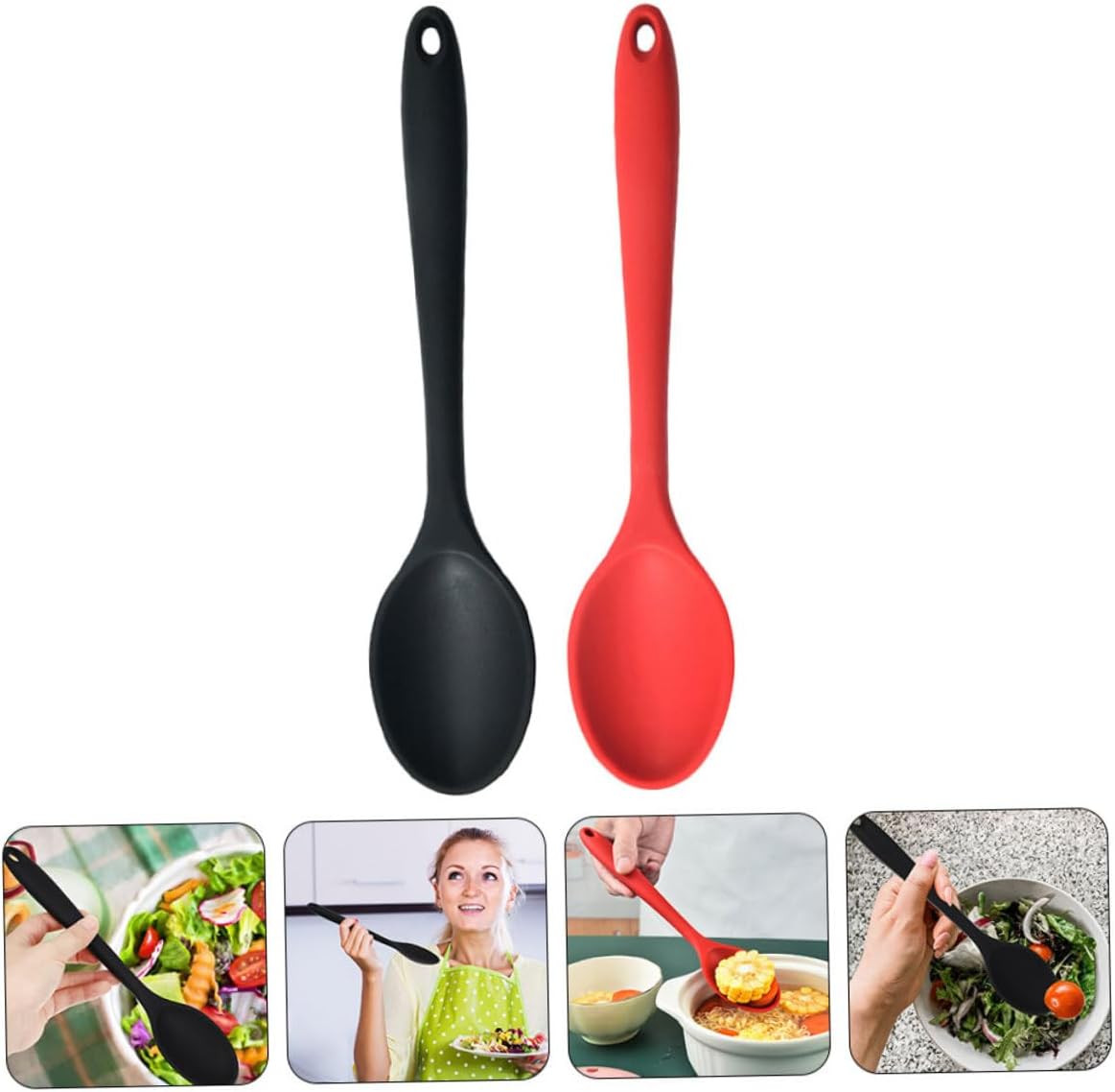 Wooden Spoons for Cooking,2pcs Silicone Spoon Eating Spoons Big Spoons Kitchen Soup Ladle Dinner Spoon Chinese Soup Spoons Handle Spoon