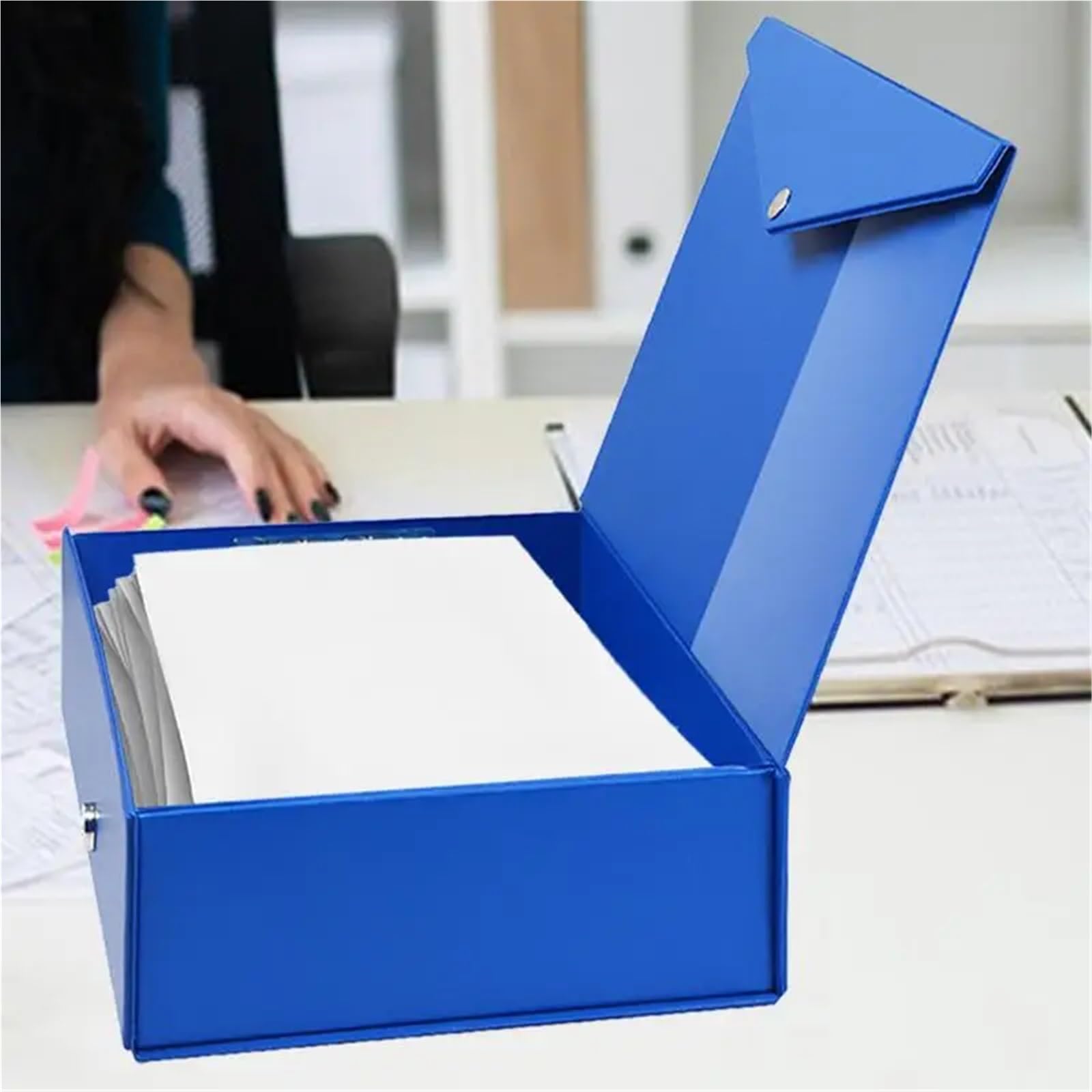 Cartella In Scatola Scatole for file A4 Scatola for documenti in cartone Design con coperchio integrato impermeabile Raccoglitore for file Scatole for file Per L'Archiviazione Dei Documenti(Dark blue)