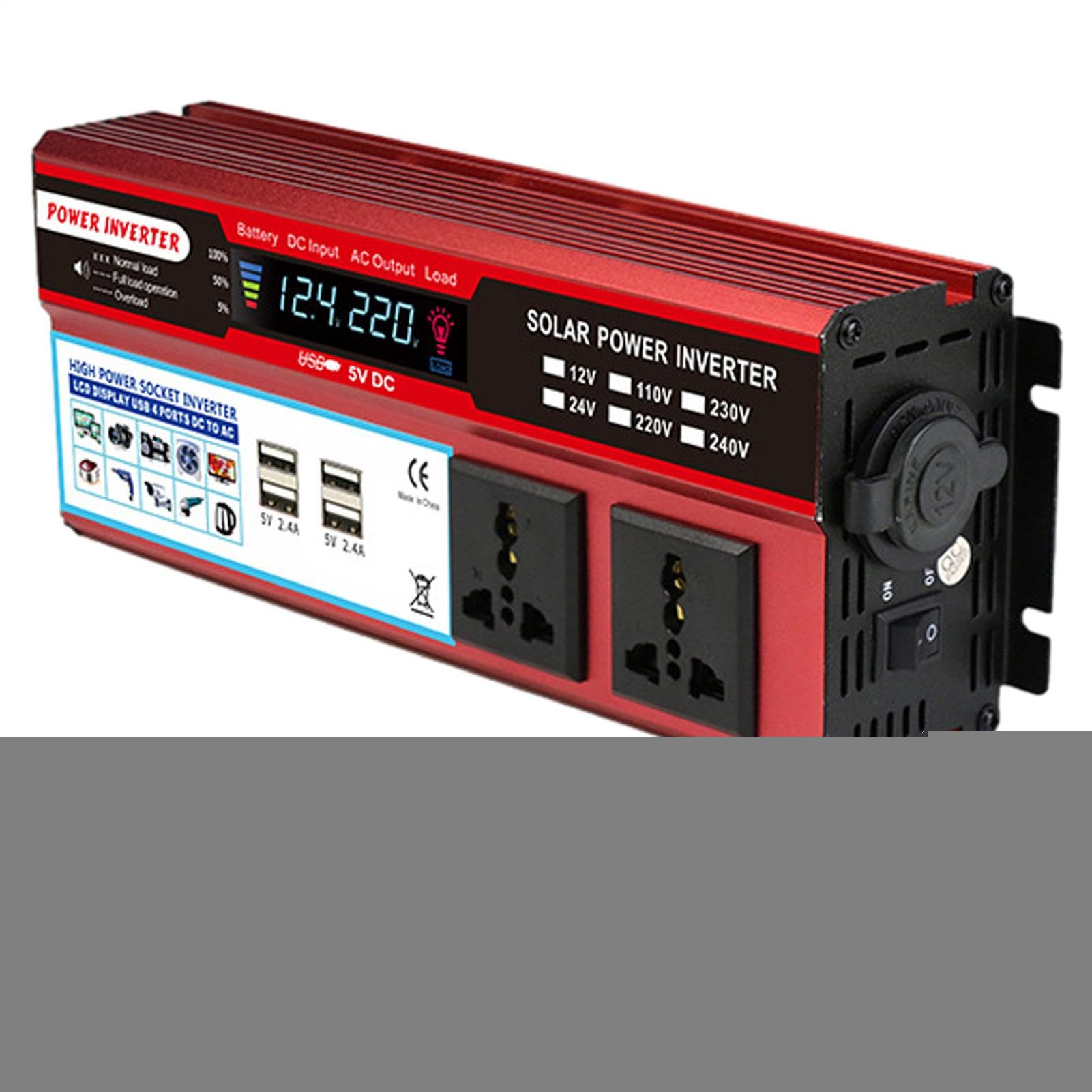 Inversor de Corriente para Coche | Inversor de Corriente para vehículos | Multifuncional | de de 2000 W CA 100 V-120 V/CA 220-240 V con Puertos USB y Ventilador de refrigeración para