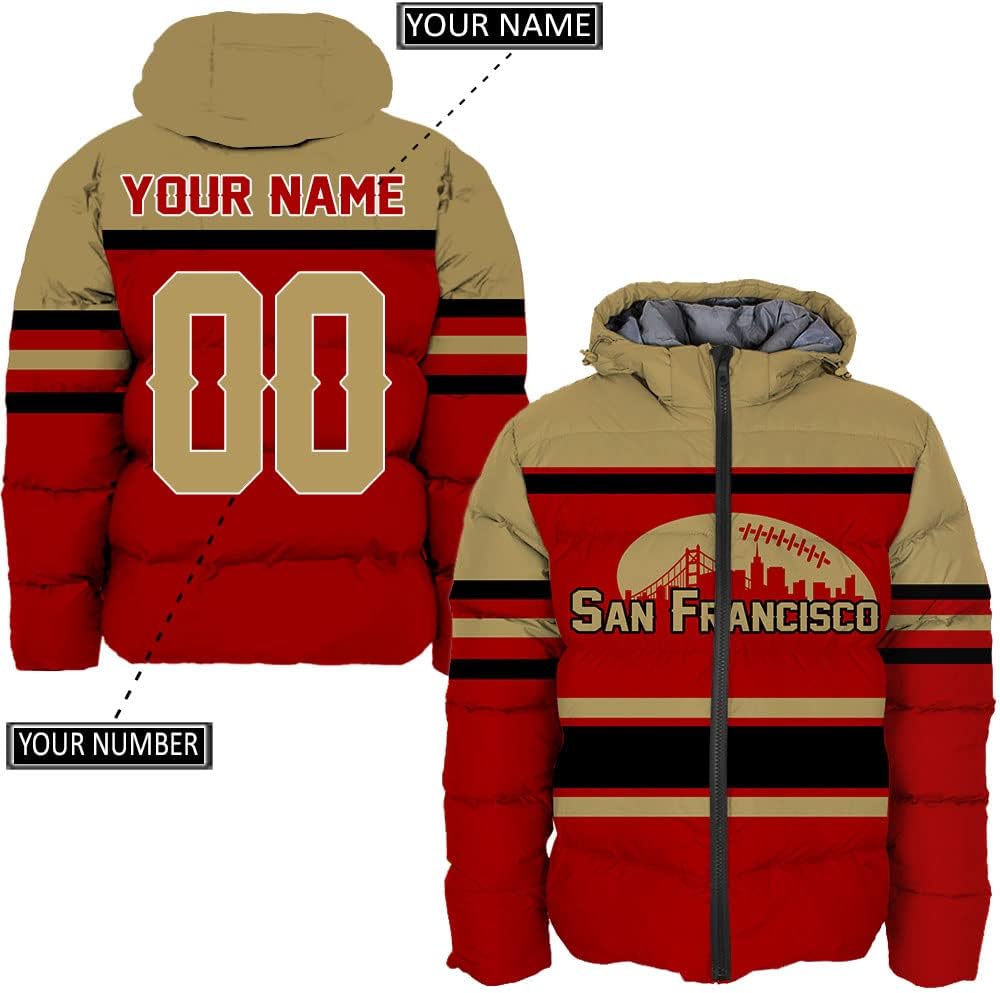 Personalized San Francisco Football Team 49ers Men's Hooded Puffer Jacket