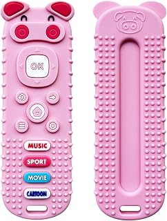 ERSIHUA Silicone Teething Toys for Baby, Remote Control Shape Teethers for Babies 18+ Months,Carton Silicone TV Remote Teether BPA Free（Pink