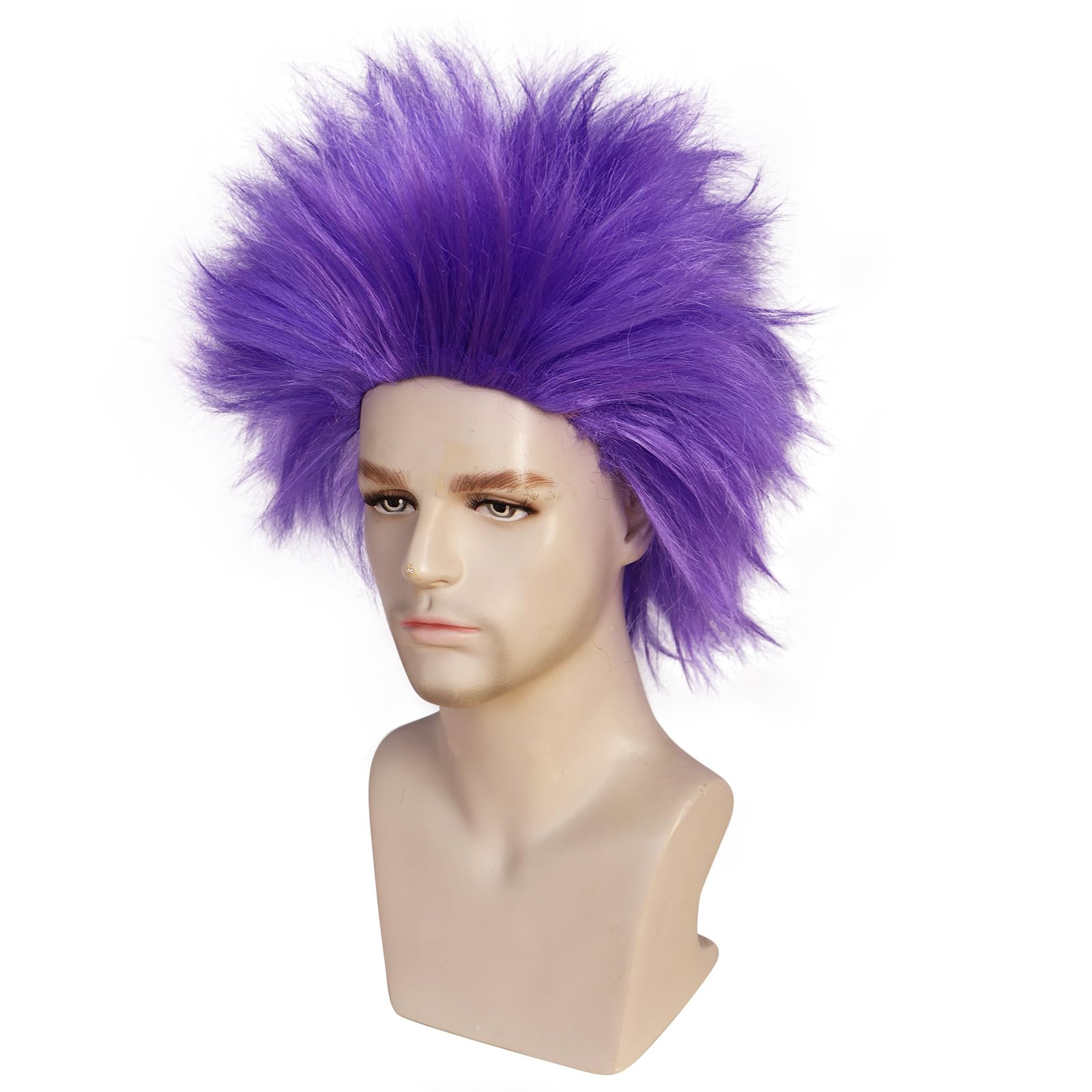 BECULINA Purple Spiky Wig +Hair Cap Synthetic Short Crazy Funny Wig for Cosplay Purple Party Wigs Halloween Characters Party Themes Music Festivals Costume Wigs for Adults Men Women - Image 3